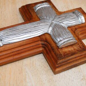 Metal And Wood Rustic Cross 10.25" Wall Cross